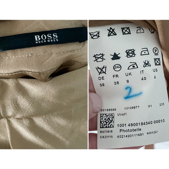 Hugo Boss 100% silk ribbon tie asymmetrical draped mini skirt tan neutral size 4 - Picture 4 of 6